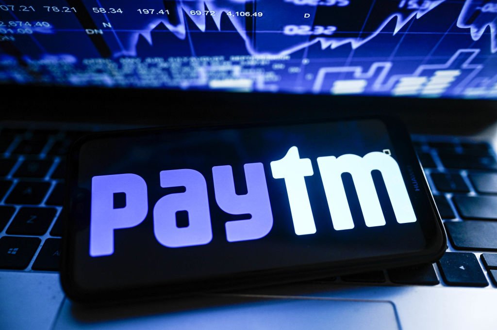 In this photo illustration  a PayTM logo is displayed on a