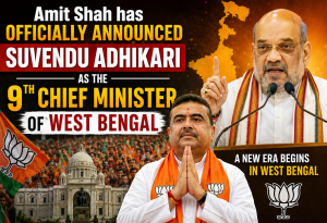 Amit Shah has officially announced Suvendu Adhikari as the 9th chief minister of West Bengal