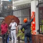 Saffron-clad protest outside Anandabazar Patrika office